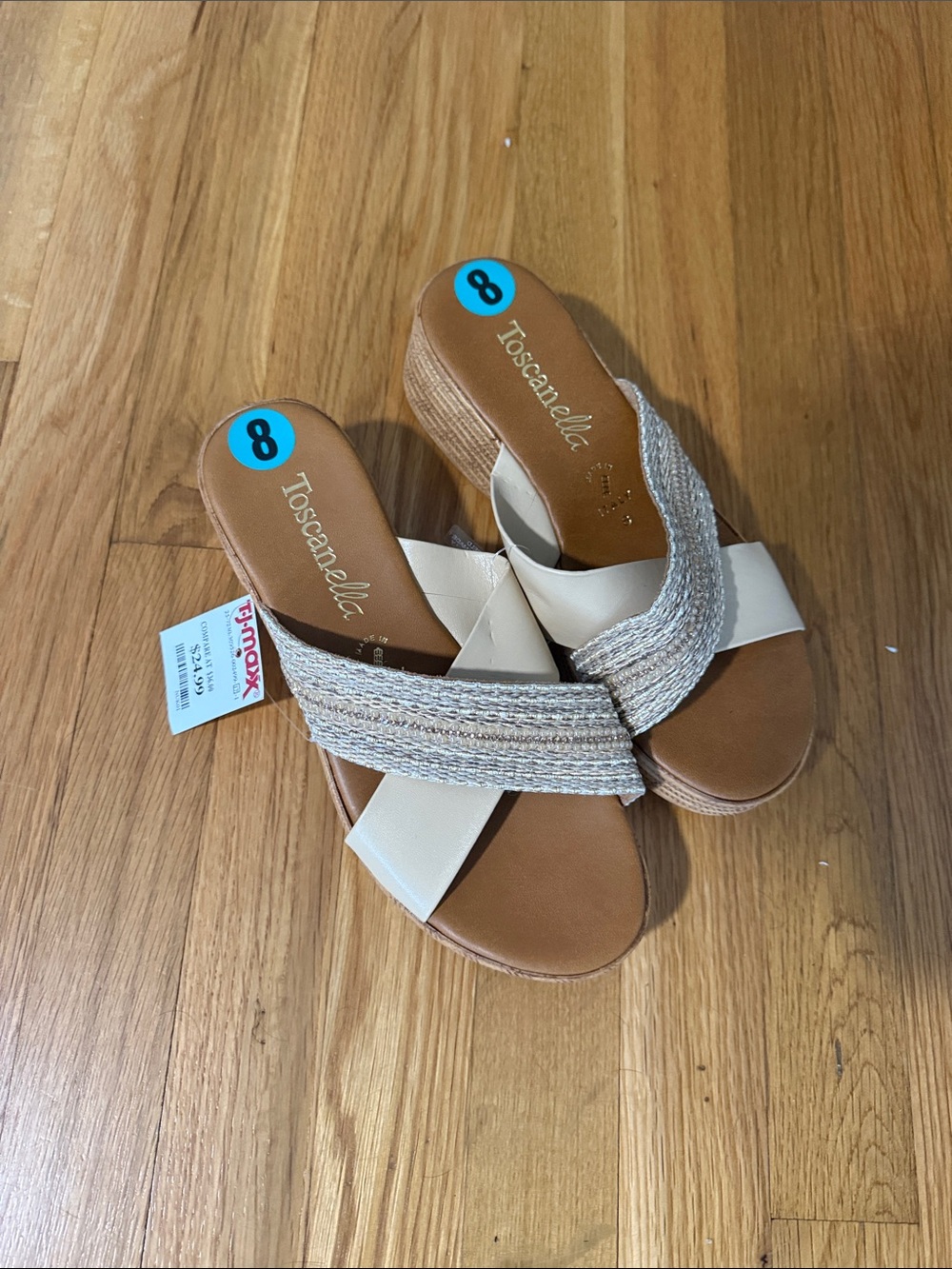 Toscanella Cream & Tan Woven Strap Slide Mules